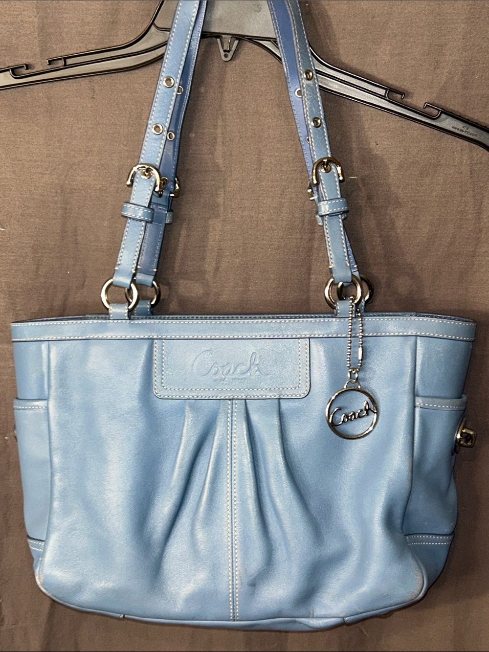 Coach F13759 Light Blue Gallery Tote Bag with Signature Charm